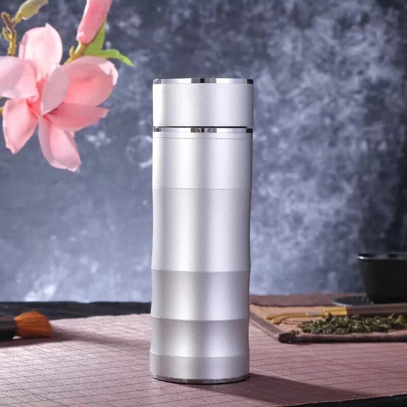 伯莎丹顿竹节999纯银内胆雪花银杯子办公商务男士保温杯高档泡茶杯