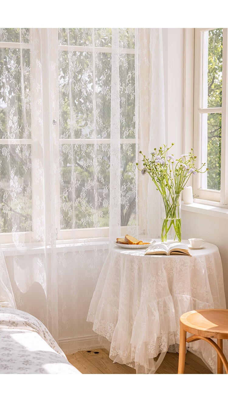 ariel艾莉尔 日系纯色小花蕾丝纱窗帘窗纱镂空隔断定制阳台飘窗 每片