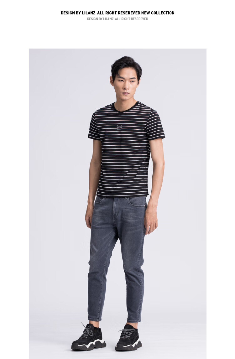 商场同款利郎轻时尚lilanz男装短袖t恤夏季新品条纹潮流间色短袖上衣