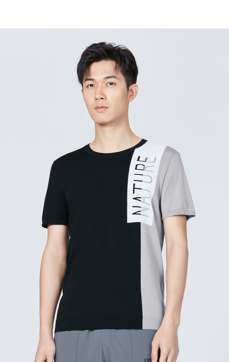 利郎短袖t恤男圆领纯棉拼接时尚短t恤2021夏季新品 黑(q0xtx3121s)