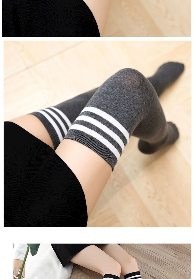 三双装长筒袜女过膝袜子女中筒原宿风韩运动显瘦防滑长腿袜潮两双装黑