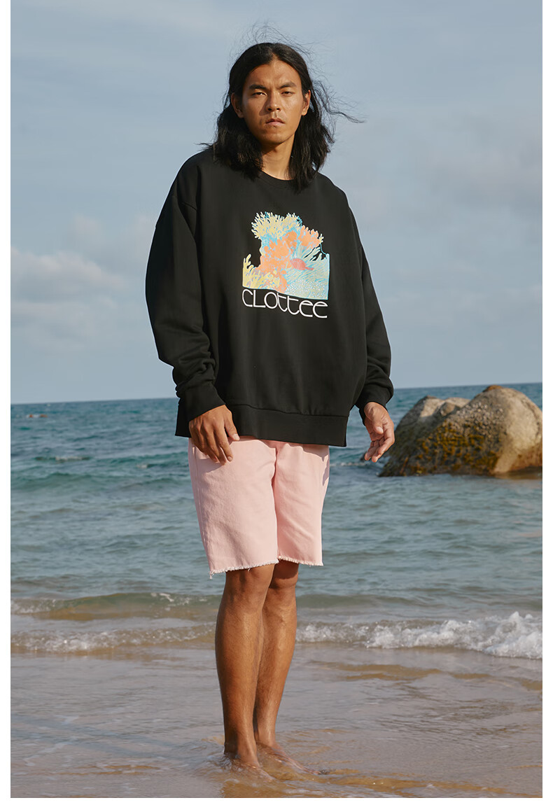 【clot clottee】海浪印花连帽卫衣 海滩系列 黑色