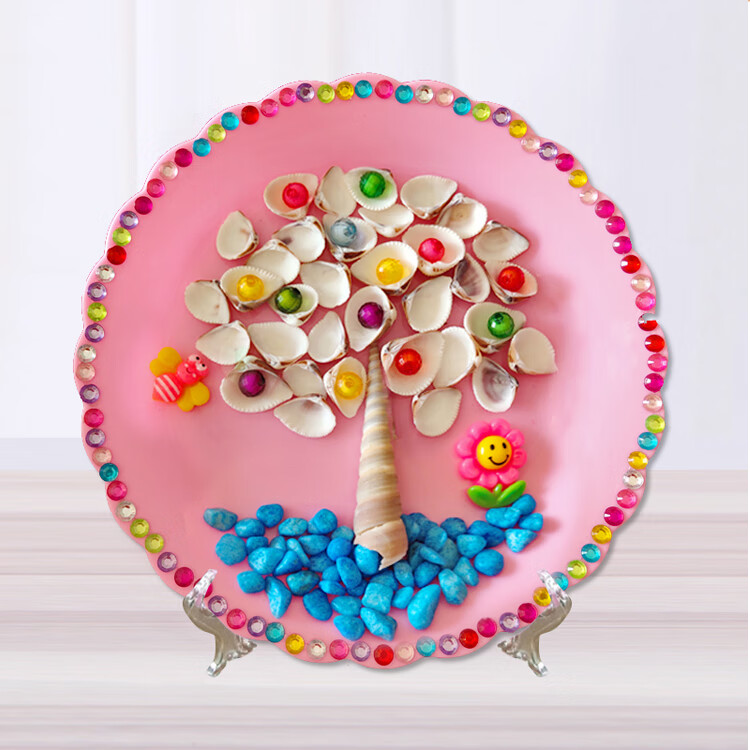 贝壳海螺手工画diy幼儿园手工制作作业材料包圆盘粘贴画儿童 花儿朵朵