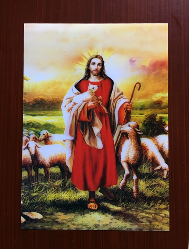 思伶菲廉价高清三d光栅板立体耶稣牧羊天主教圣像画基督教工艺画 图片