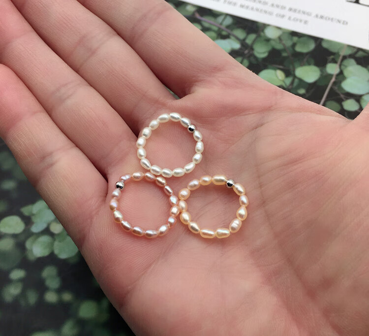 优志桃花诺细23小米粒珍珠戒指简单百搭手工编织气质优雅复古叠戴银