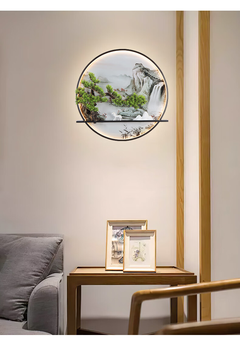 佐灯奴新中式壁灯卧室床头灯客厅圆形背景墙壁灯过道走廊灯中国风壁画