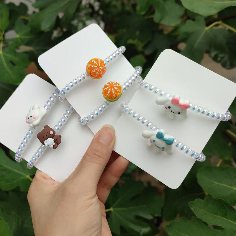 朋趣可爱卡通人鱼姬电话线皮筋少女心发饰送男友闺蜜带手上电话线橘子