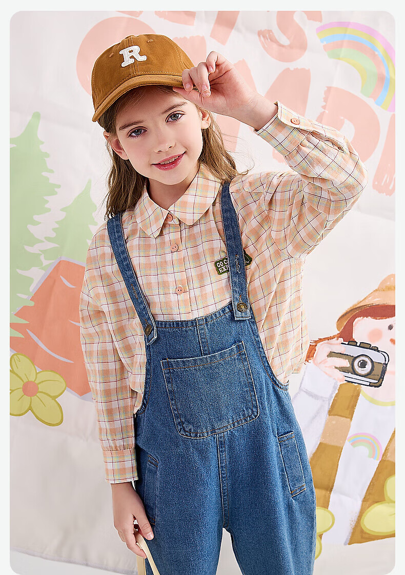 DEESHA Girls' Plaid Shirt Top for Autumn 2025, Trendy Yellow Plaid Design, Size 130 6