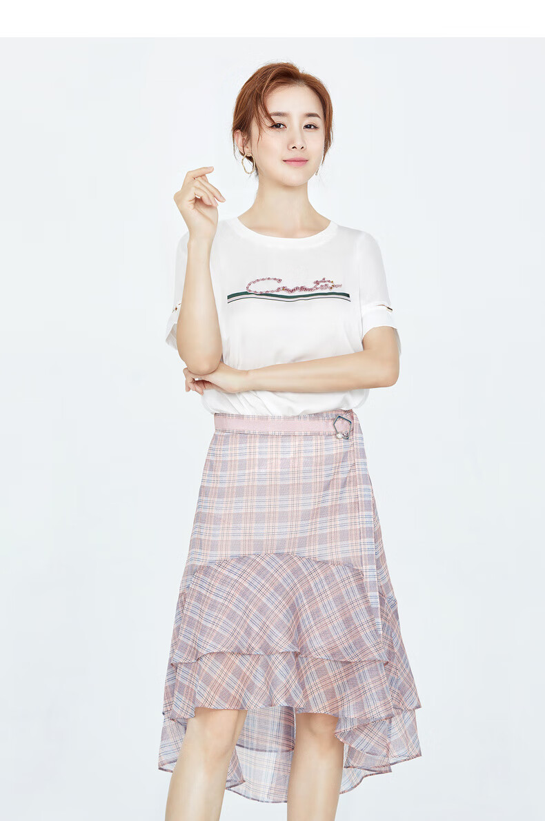 xg雪歌郑媛元明星同款字母印花雪纺t恤女夏新款百搭宽松短袖圆领上衣