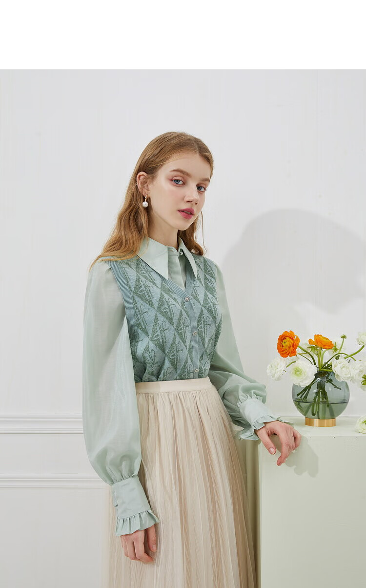 秋水伊人2021年春装新款女装韩版通勤时尚衬衫格纹马甲宽松套装女