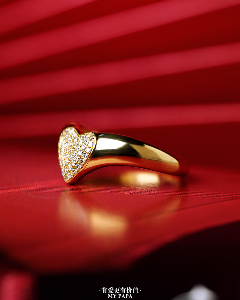 mypapa彩宝甜蜜桃心g18k金厚镶钻石爱心戒指女礼物鉴定j1-6-33 更多请