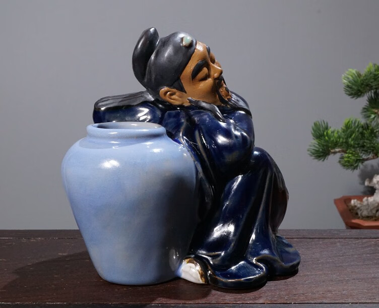 陶瓷人物摆件装饰盆景配件老翁钓鱼下棋弹琴吹笛高士假山小摆件吸水石