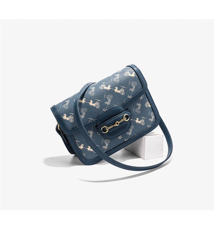 ghg女包国潮战马车马鞍包小包包2021年新款潮时尚百搭斜挎包 蓝色