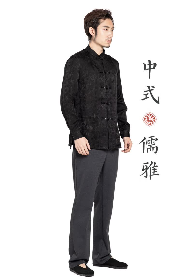 老美华民族风男士唐装外套高档中式男装棉袄爸爸装中老年唐装黑色xl
