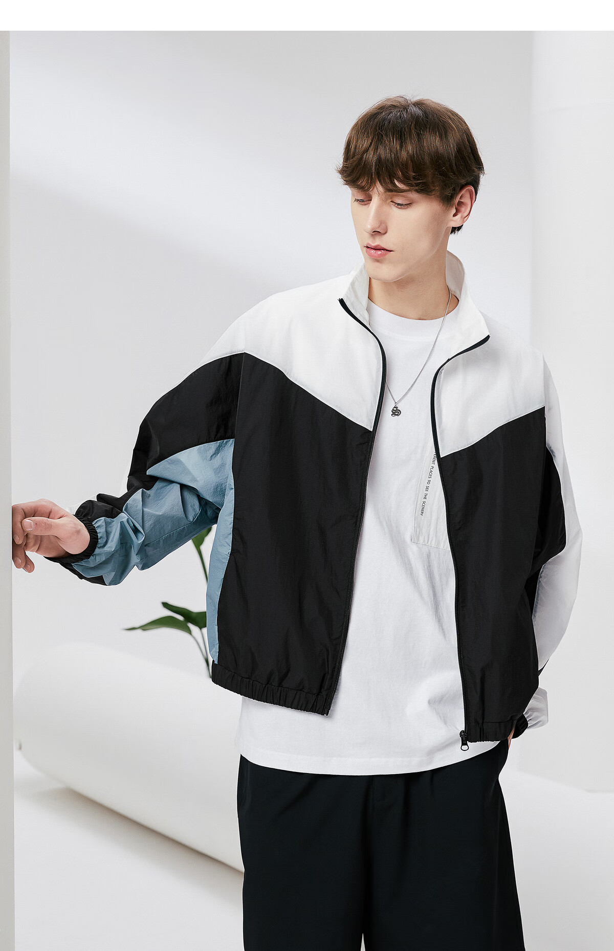 lilbetter外套男夏季休闲潮流上衣时尚男生夹克美式复古拼接上衣 白色