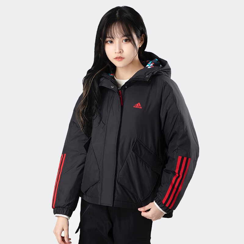 adidas阿迪达斯女装新款保暖防风舒适运动休闲连帽棉服棉袄夹克外套