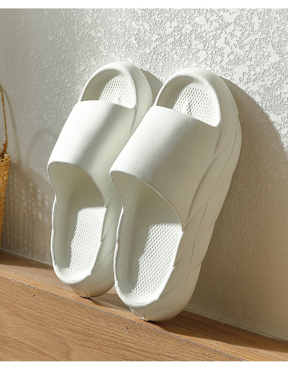 安尚芬凉拖鞋男室内外浴室时尚简约百搭舒适柔软防滑情侣拖鞋女白色