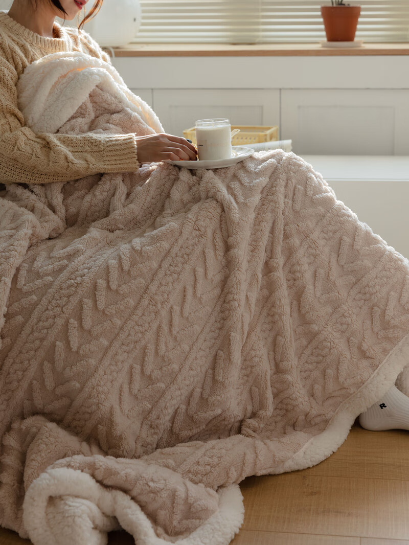 羊羔绒提花毛毯厚款冬季加厚双层保暖盖毯沙发毯午休毯北欧bg阳离子