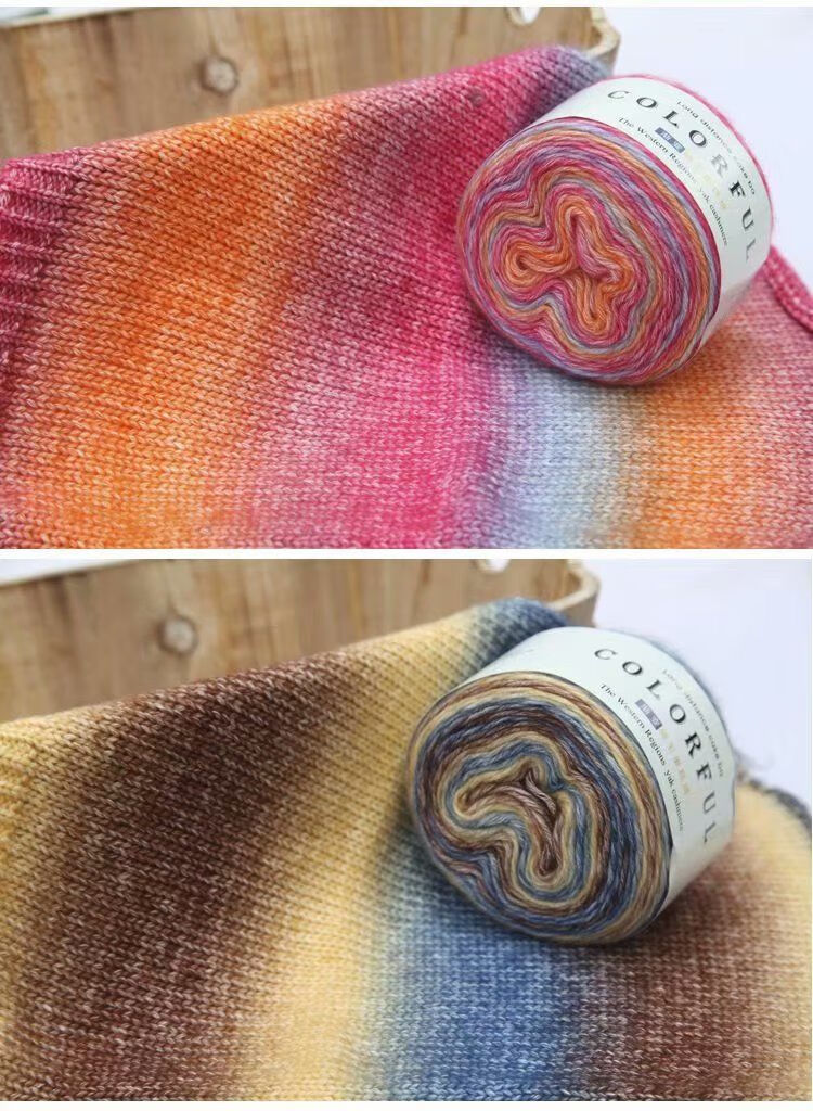 彩色粗羊毛线彩色线棉毛线中粗手工编织毛衣围巾线段染线宝宝羊毛线棒