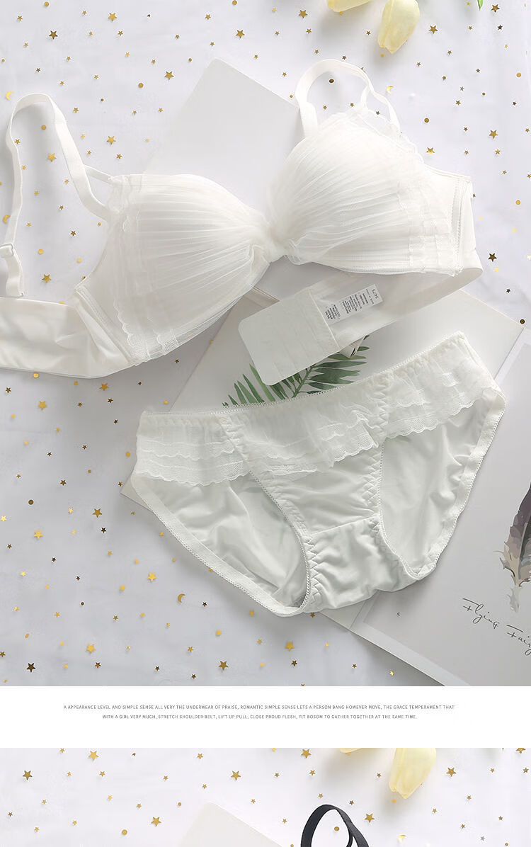 新款日系甜美无钢圈蕾丝网纱超仙女内衣可爱学生小胸聚拢文胸套装黑色