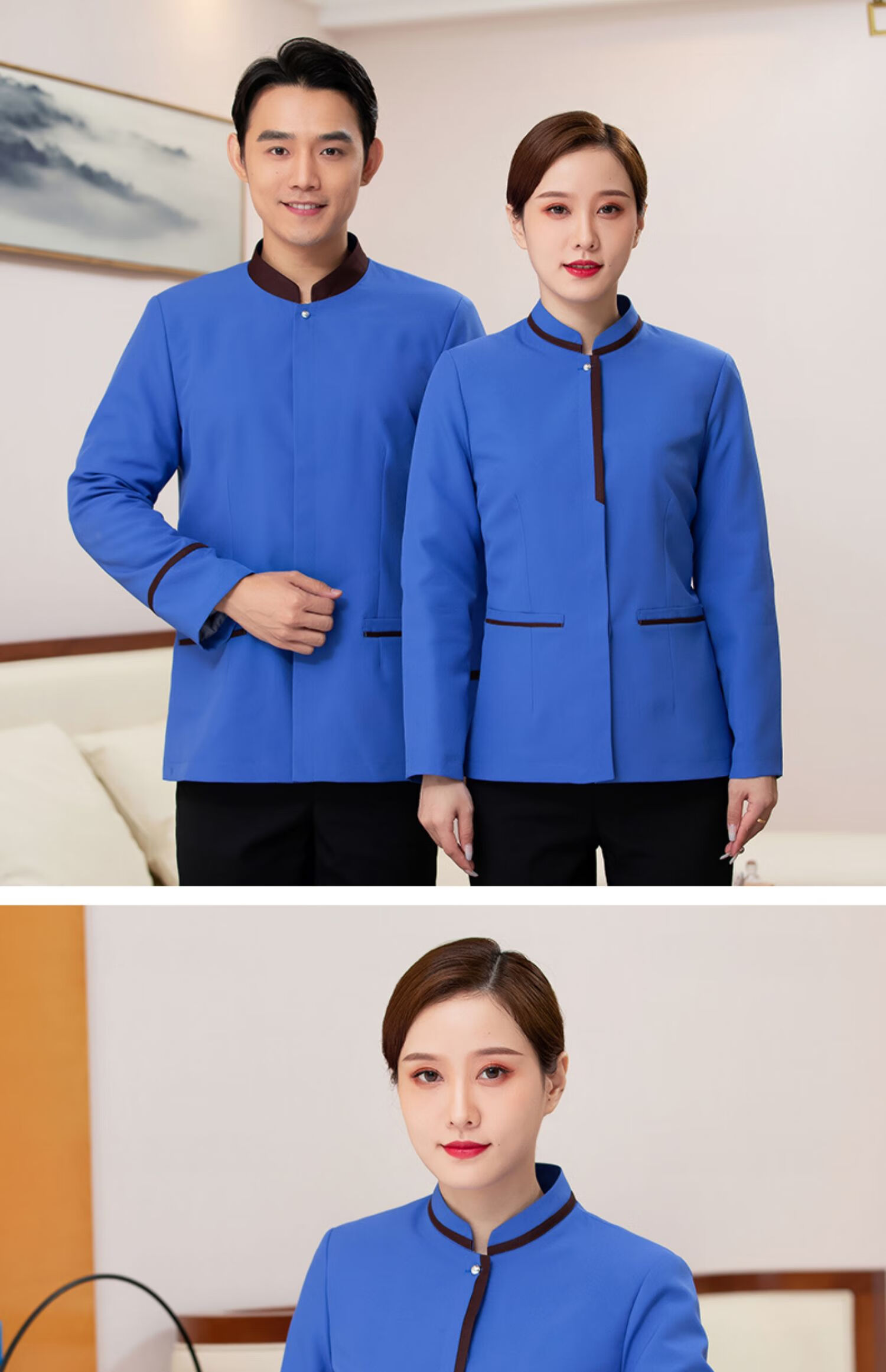 物业保洁工作服男夏季酒店宾馆阿姨清洁工长袖保洁员家政套装 zhp门襟