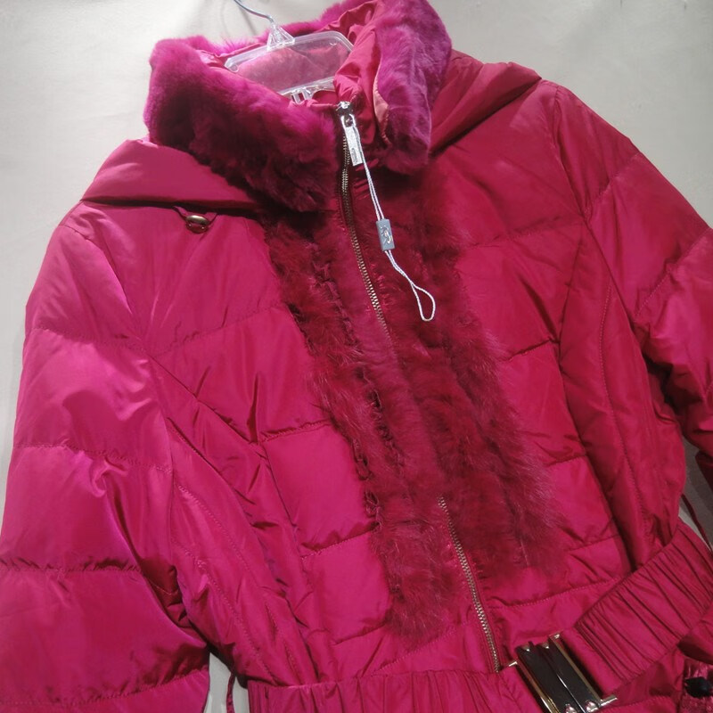 2021原单女装纯色修身中长款连帽羽绒服2021冬季新款收腰系带外套官方