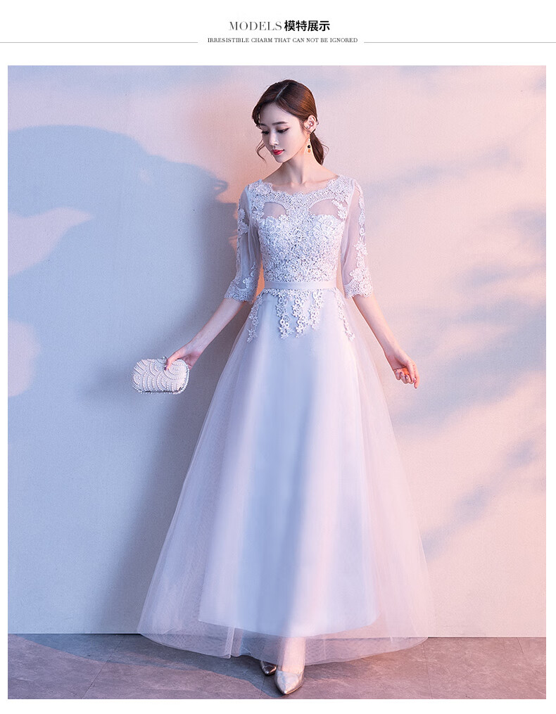 高贵优雅晚礼服女新款大气优雅伴娘主持气质名媛小个子连衣裙 淡紫色