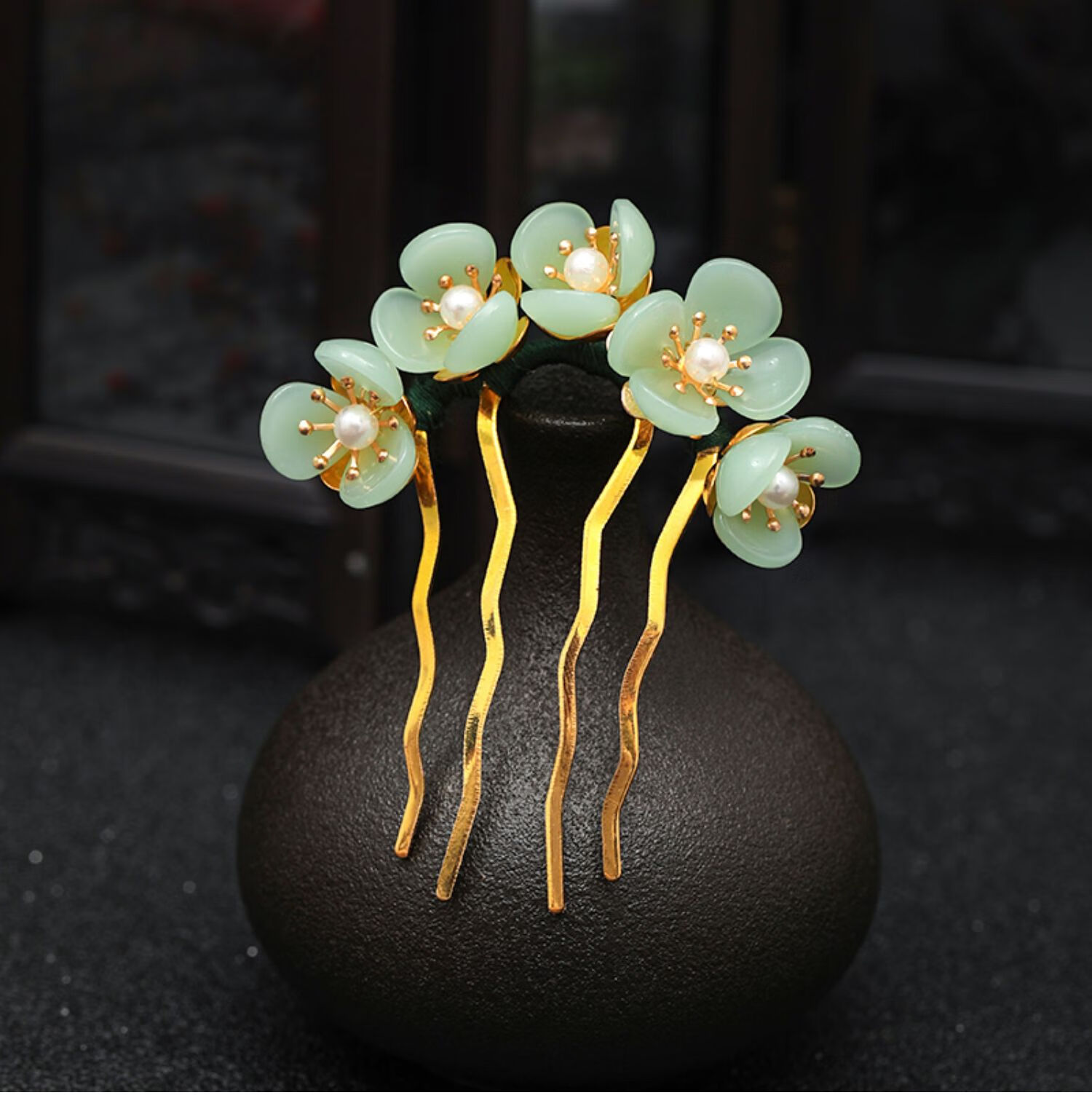 古风汉服梳插梳配饰簪子古装头饰女盘点缀型小钗古风饰品青柠绿色白色