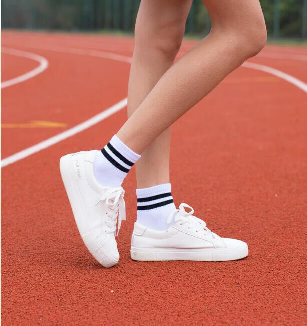 袜子女两道杠中筒运动袜黑白色女生日系百搭条纹袜ins四季款女袜黑色2