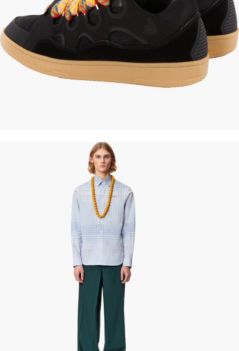 lanvin浪凡官方奢侈品男士皮质拼接复古curb运动鞋休闲鞋户外送男友