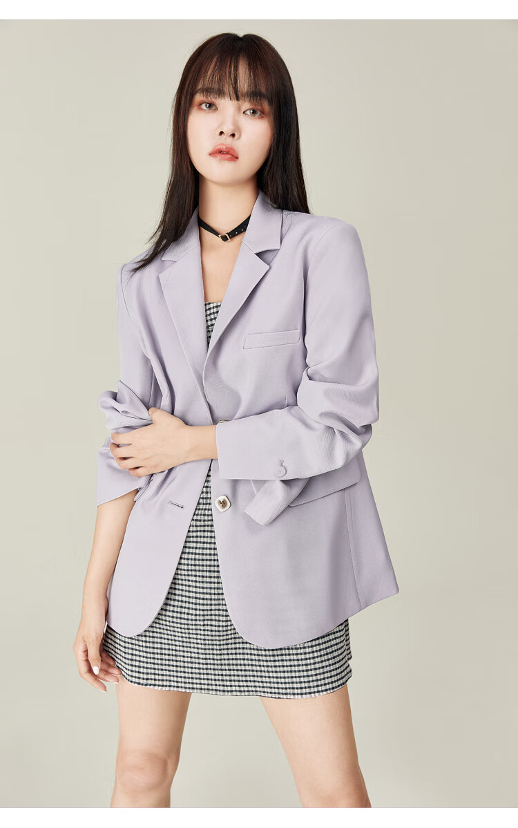 新品乐町西装外套女2020夏薄款袖口开衩西装垂感正装英伦气质白色s155