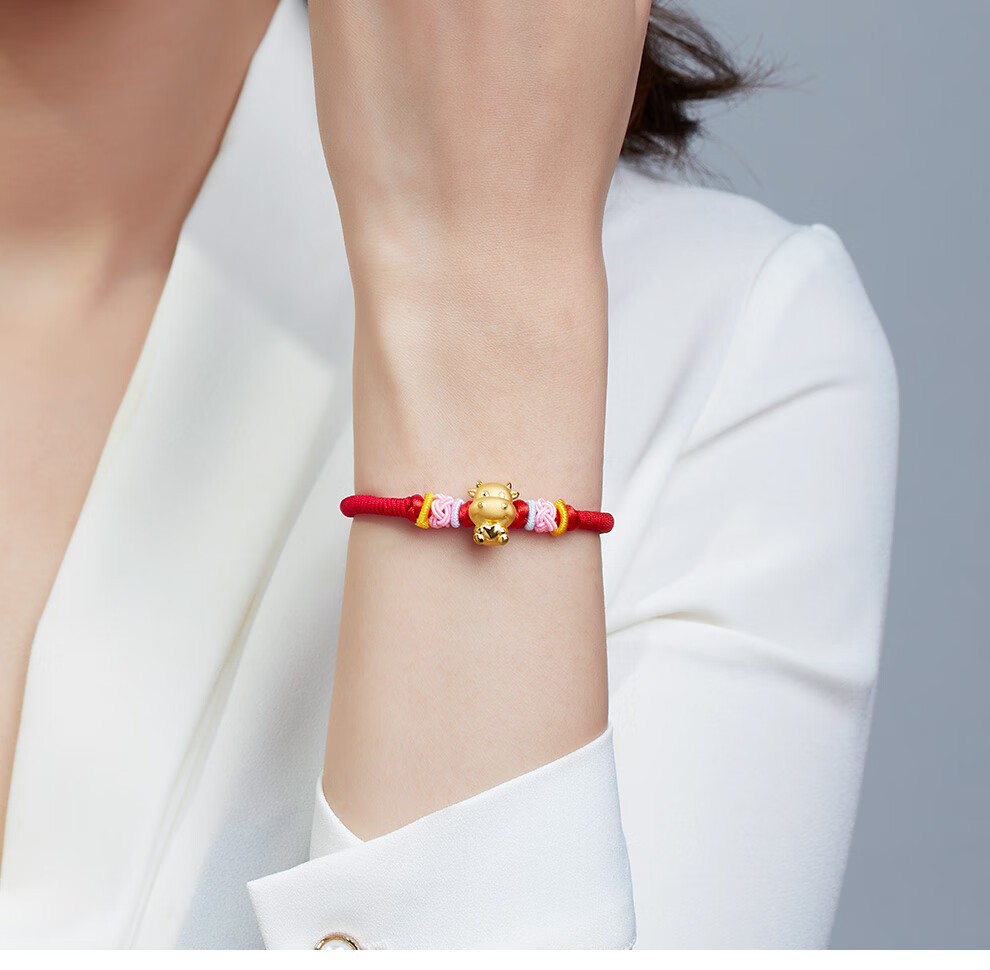 七夕礼物周百福黄金转运珠金牛手链女款3d硬金足金手链生肖牛手串宝宝