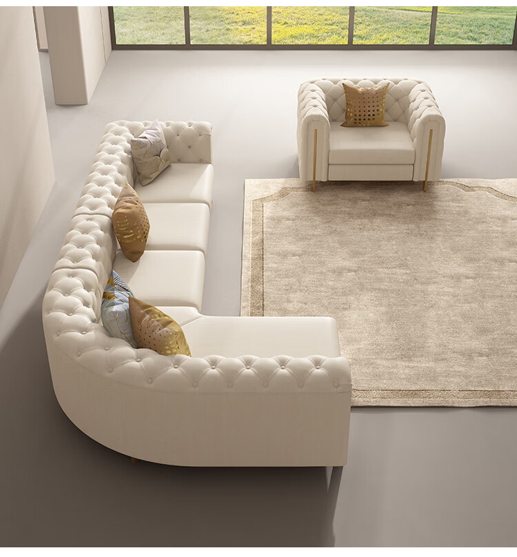 顺乐龙轻奢弧形沙发转角贵妃别墅客厅美式奢华高端科技布拉扣组合双人