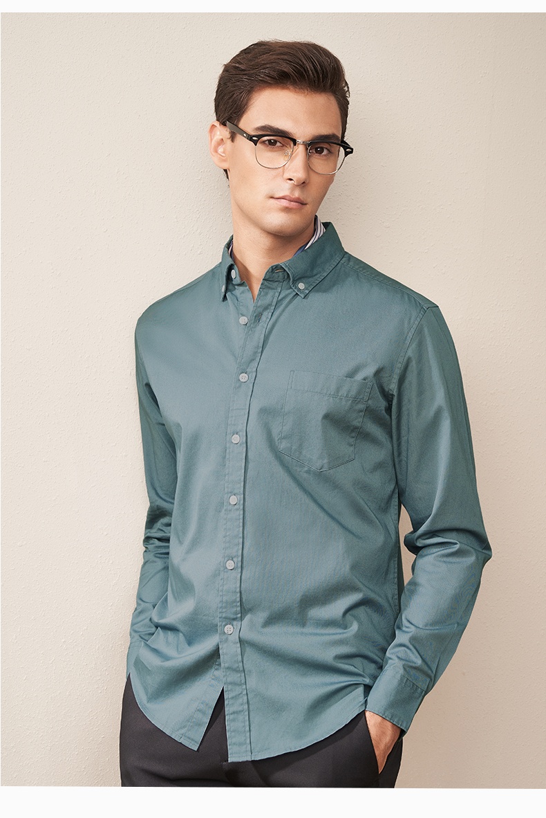 gygoldlion金利来gy秋冬新品男士休闲个性纯色翻领百搭基础款长袖衬衫