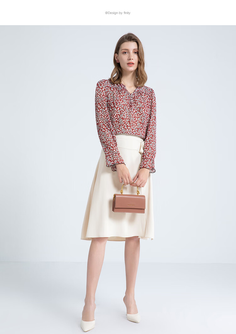 菲妮迪finity2021年春季新款时尚蕾丝雪纺衫女宽松套头衫