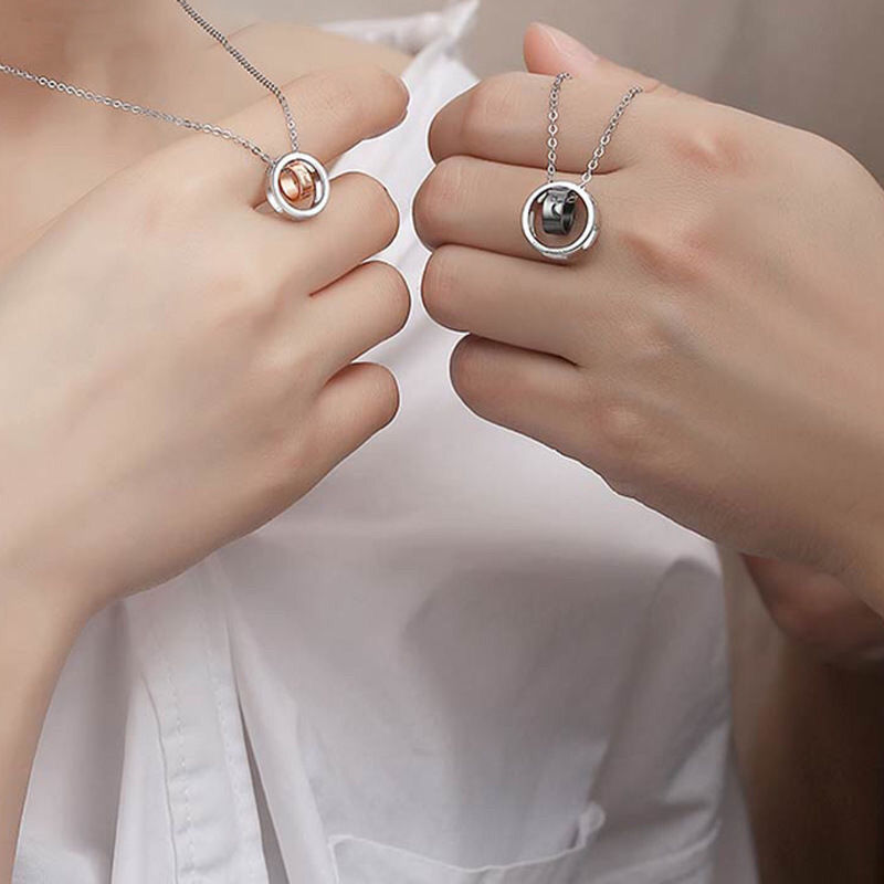 情侣项链男女一对吊坠环环相扣锁骨项链韩版潮流情人节生日礼物 情侣