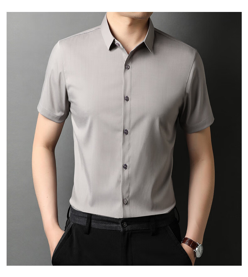 恒源祥含桑蚕丝衬衫男短袖夏季新款休闲商务衬衣男士抗皱免烫衬衫薄