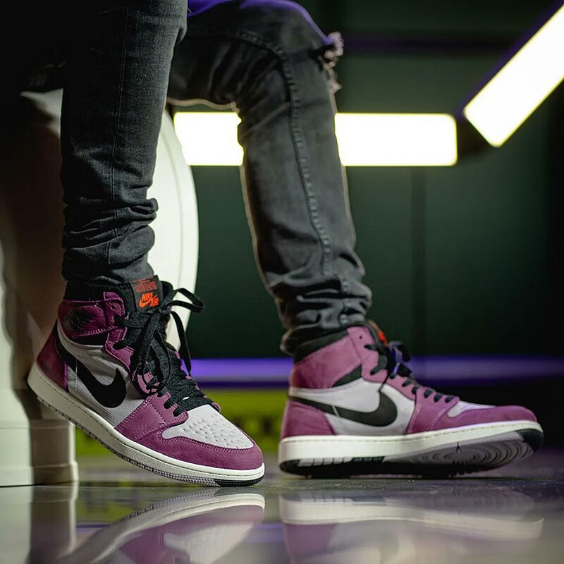 耐克nike air jordan 1 aj1黑紫防水3m反光男子高帮篮球鞋 db2889-500