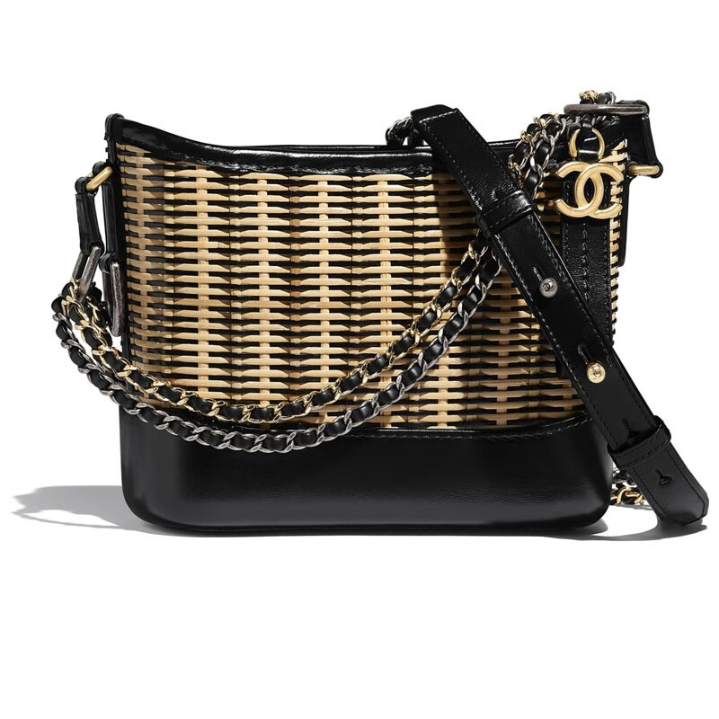 chanel香奈儿gabrielle小号流浪包藤条小牛皮金色斜挎包15208cm预售黑