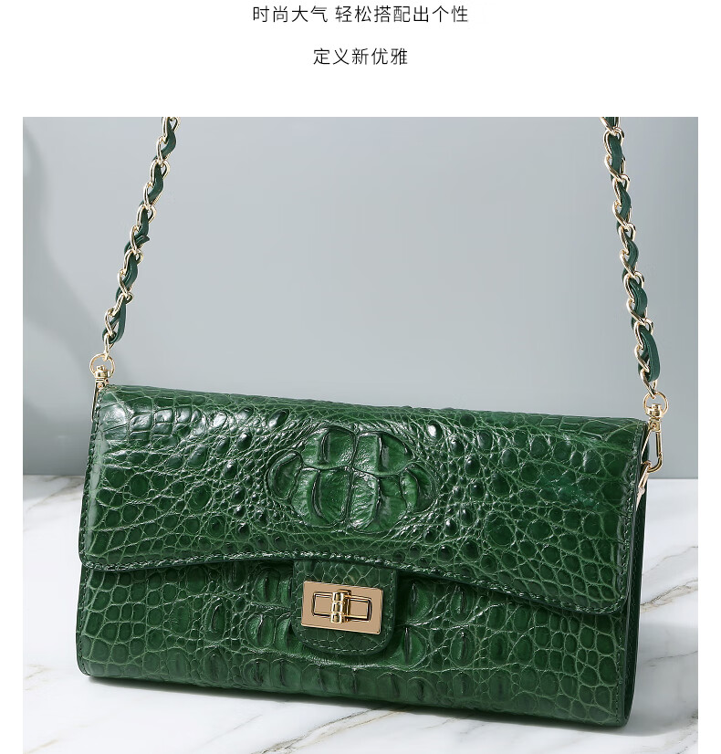 卡梵蒂鳄鱼皮女包2021新款链条小方包真皮时尚潮小众设计百搭单肩斜