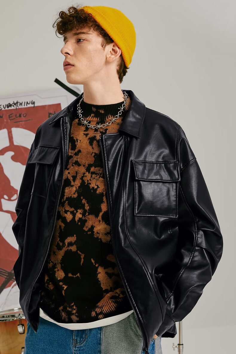 ecko犀牛皮衣外套男潮牌新品休闲经典蝙蝠廓形夹克上衣男女同款 黑色