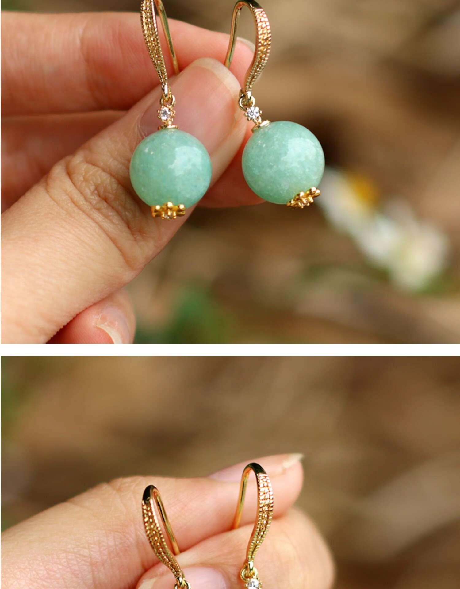 天然翡翠圆珠耳环银镶嵌宝石耳坠精致耳饰小众设计感a货天然可出证书