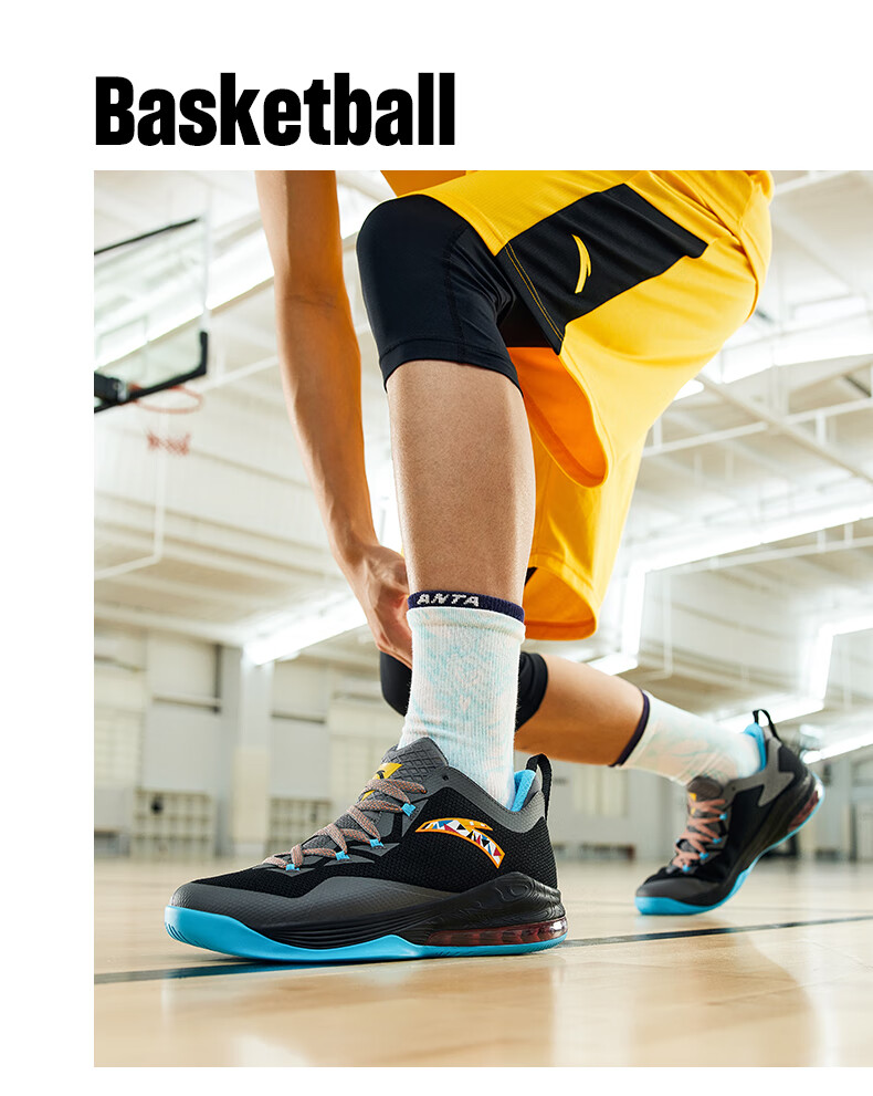 安踏男鞋篮球鞋运动鞋新款训练休闲运动蓝球鞋912121102s深灰黑氯蓝