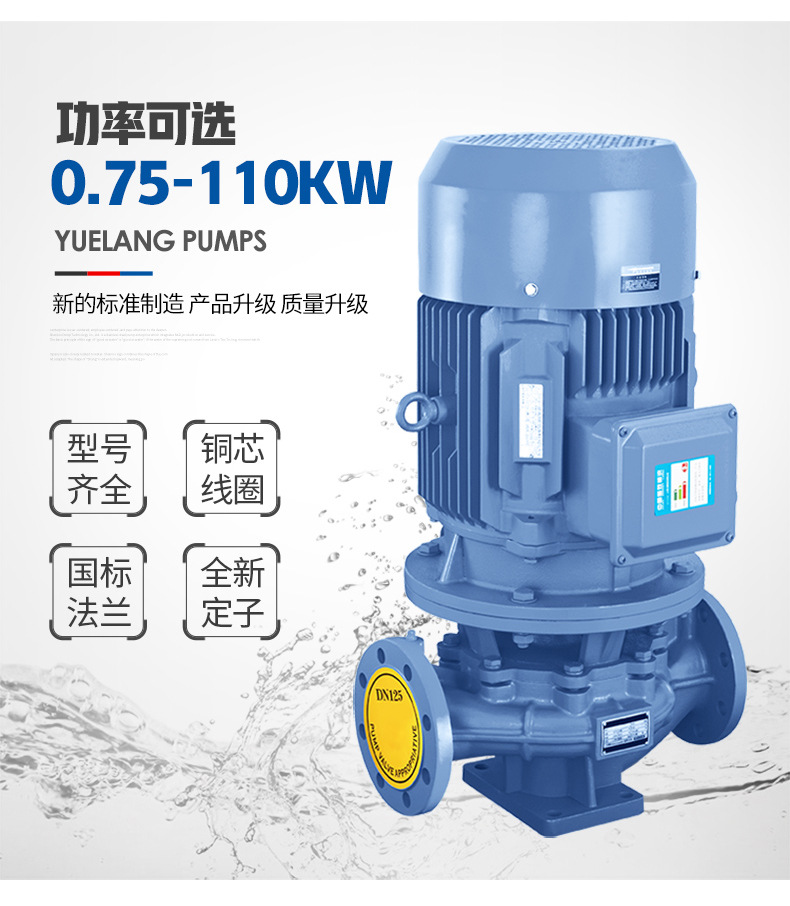 irg立式管道泵三相离心泵冷却塔增压工业380v暖气循环泵55kw口径下单