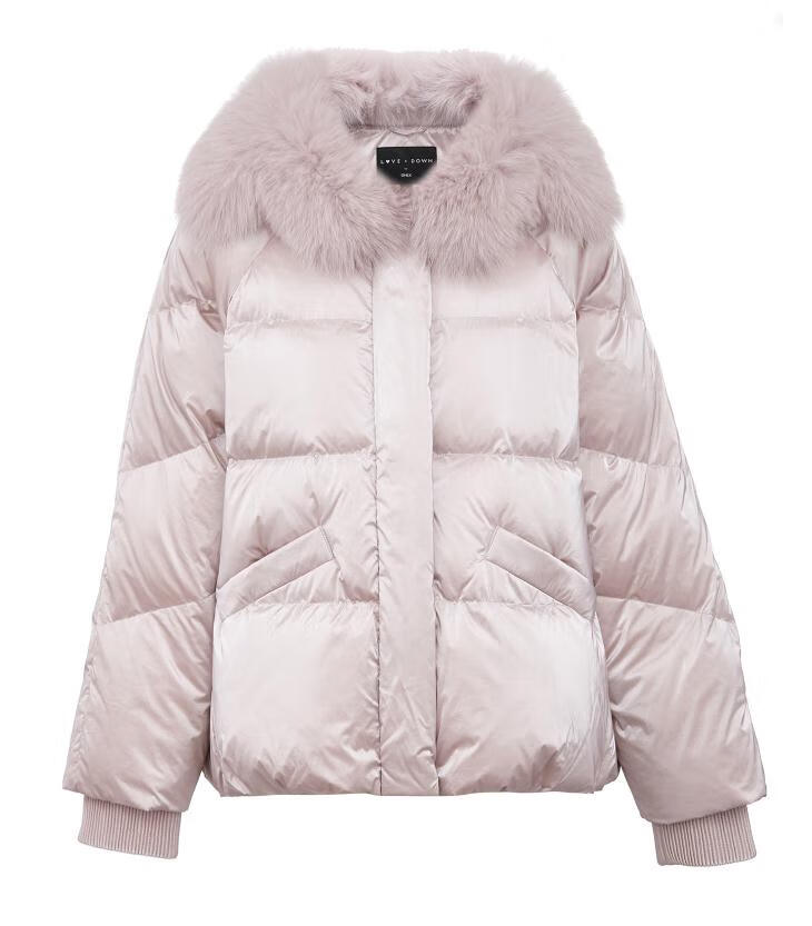 only冬季新款短款狐狸毛领宽松外套保暖羽绒服女120423029 a07 深奶油