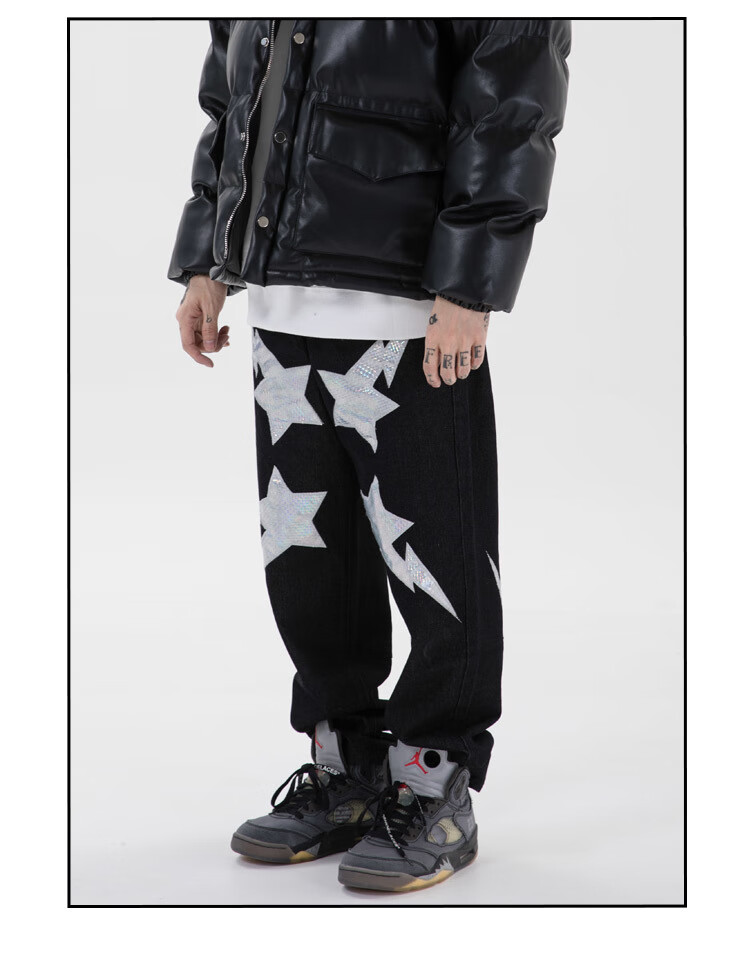 银色 s品牌: 紫喻 商品名称:高街风裤子高街牛仔长裤男潮牌ins欧美