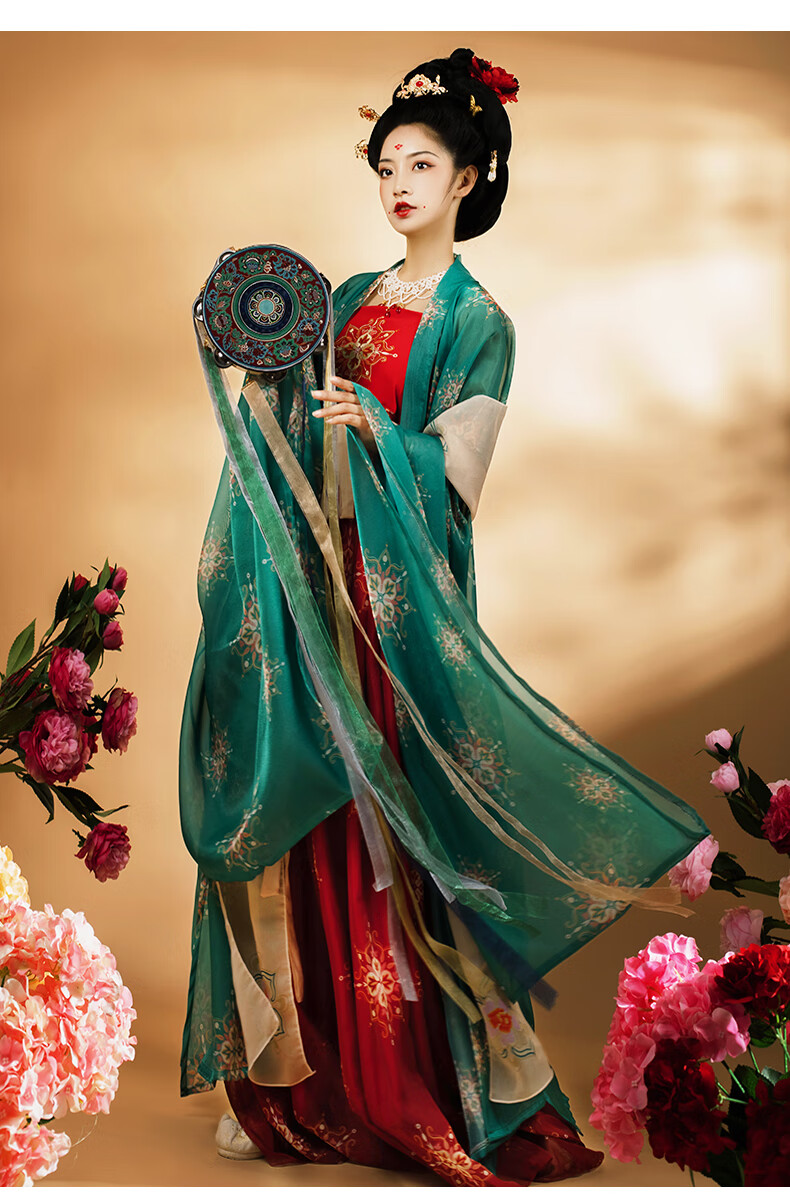 汉服女美人妆烫金齐胸六米大摆襦裙古装春红色系古风成人汉服女碟仪杏