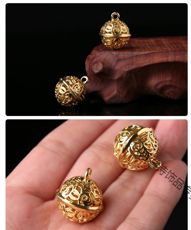 古风镂空宫铃铃铛风铃小孩脚铃手铃挂坠小铃铛宠物铃铛挂件配饰银色