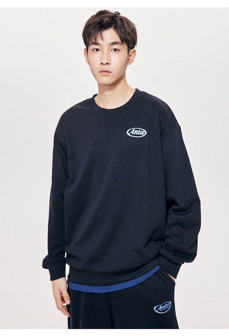 安踏卫衣男女同款2022春夏新款简约纯色打底衫情侣上衣浅烟灰1l175