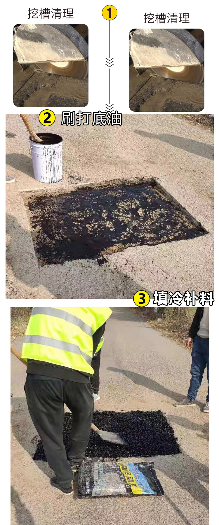 铺路面沥青冷补料道路修补马路坑洼填水泥公路修复混合材料柏油冷底油